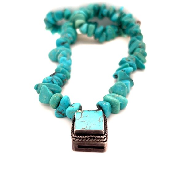 925 Silver Square Turquoise Beaded Necklace - Picture 2 of 7